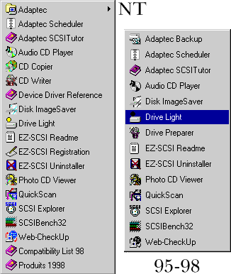 EZ-SCSI.  gauche, utilitaires NT,  droite, utilitaires 95 et 98.